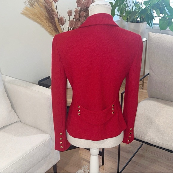 ST. JOHN Women's Red Tailored Button-Front Blazer Jacket - Picture 5 of 7